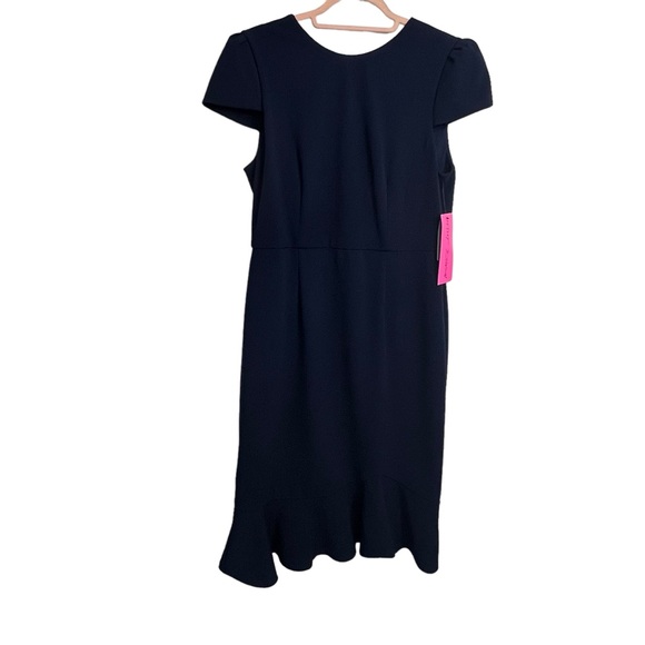 NWT BETSY JOHNSON FLOUNCE SCUBA SHEATH DRESS FEMININE RUFFLE CHIC OFFICEWEAR  12 - Picture 2 of 10